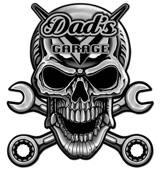 Skull Chrome Vintage Sign, Other, Metal Sign, Wall Art, 24 X 24 Inches