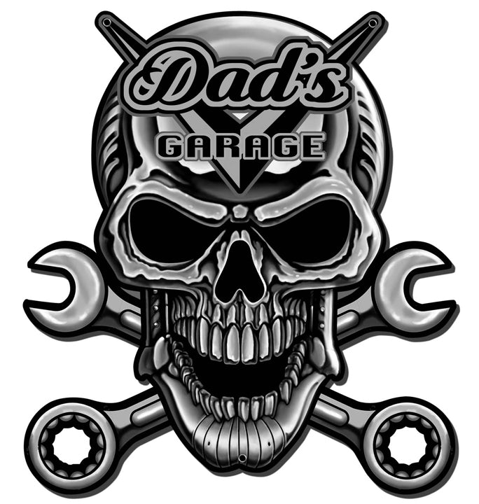 Skull Chrome Vintage Sign, Other, Metal Sign, Wall Art, 18 X 18 Inches