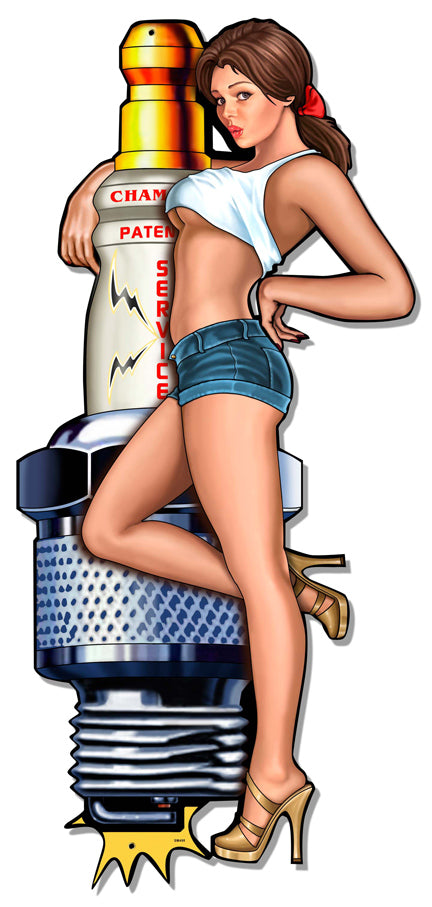 Spark Plug Girl Vintage Sign, Other, Metal Sign, Wall Art, 20 X 42 Inches