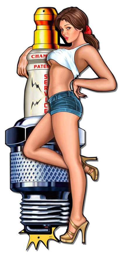 Spark Plug Girl Vintage Sign, Other, Metal Sign, Wall Art, 16 X 34 Inches