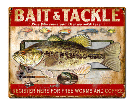 Bait & Tackle Vintage Sign, Other, Metal Sign, Wall Art, 16 X 12 Inches