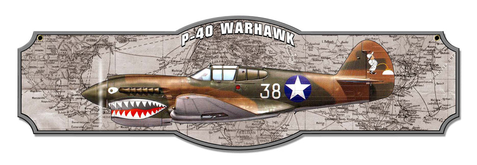 1P-40 Vintage Sign, Aviation, Metal Sign, Wall Art, 24 X 7 Inches