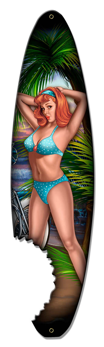 Pin Up Surfboard Vintage Sign, Other, Metal Sign, Wall Art, 8 X 30 Inches