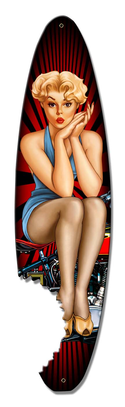 Pin Up Surfboard Vintage Sign, Other, Metal Signs2, Wall Art, 5 X 18 Inches