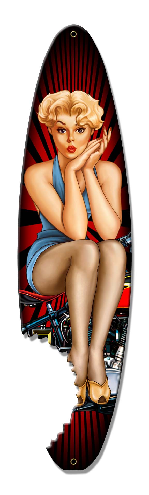 Pin Up Surfboard Vintage Signs, Other, Metal Sign 3, Wall Art, 6 X 24 Inches