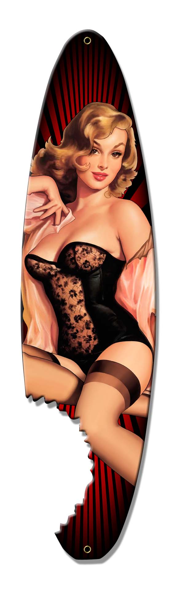 Pin Up Surfboard Vintage Sign, Other, Metal Sign 5, Wall Art, 6 X 24 Inches