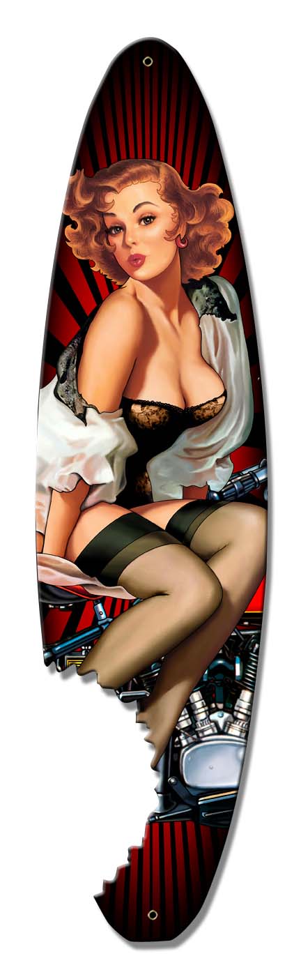 Pin Up Surfboard Vintage Sign, Other, Metal Sign 1, Wall Art, 5 X 18 Inches