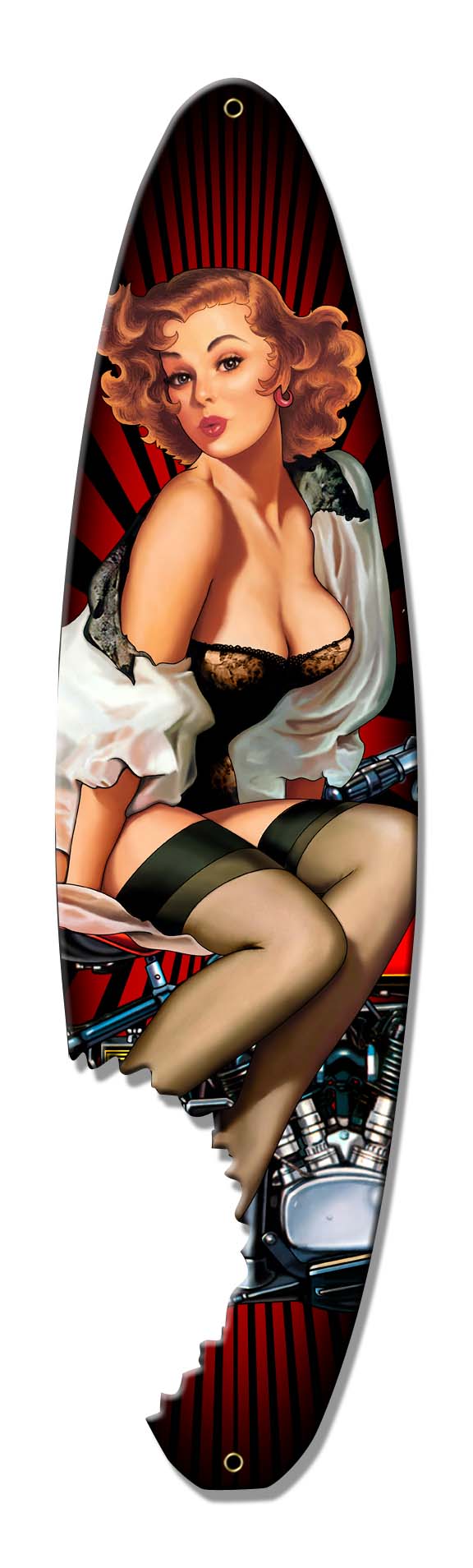 Pin Up Surfboard Vintage Sign, Other, Metal Sign 7, Wall Art, 6 X 24 Inches