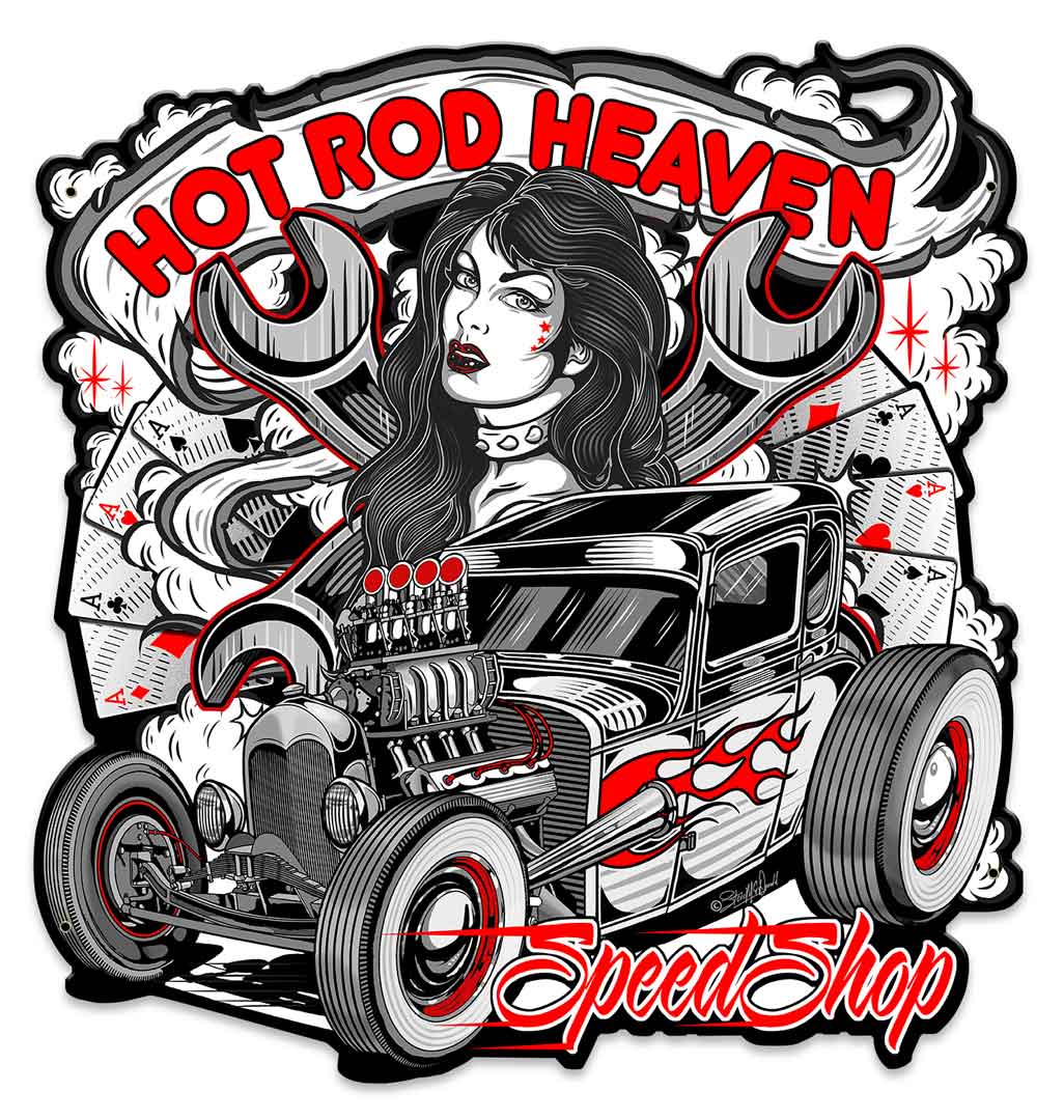 Hot Rod Heaven 2 Vintage Sign, Other, Metal Sign, Wall Art, 18 X 19 Inches