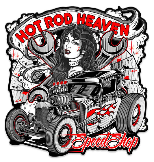 Hot Rod Heaven 2 Vintage Sign, Other, Metal Sign, Wall Art, 18 X 19 Inches