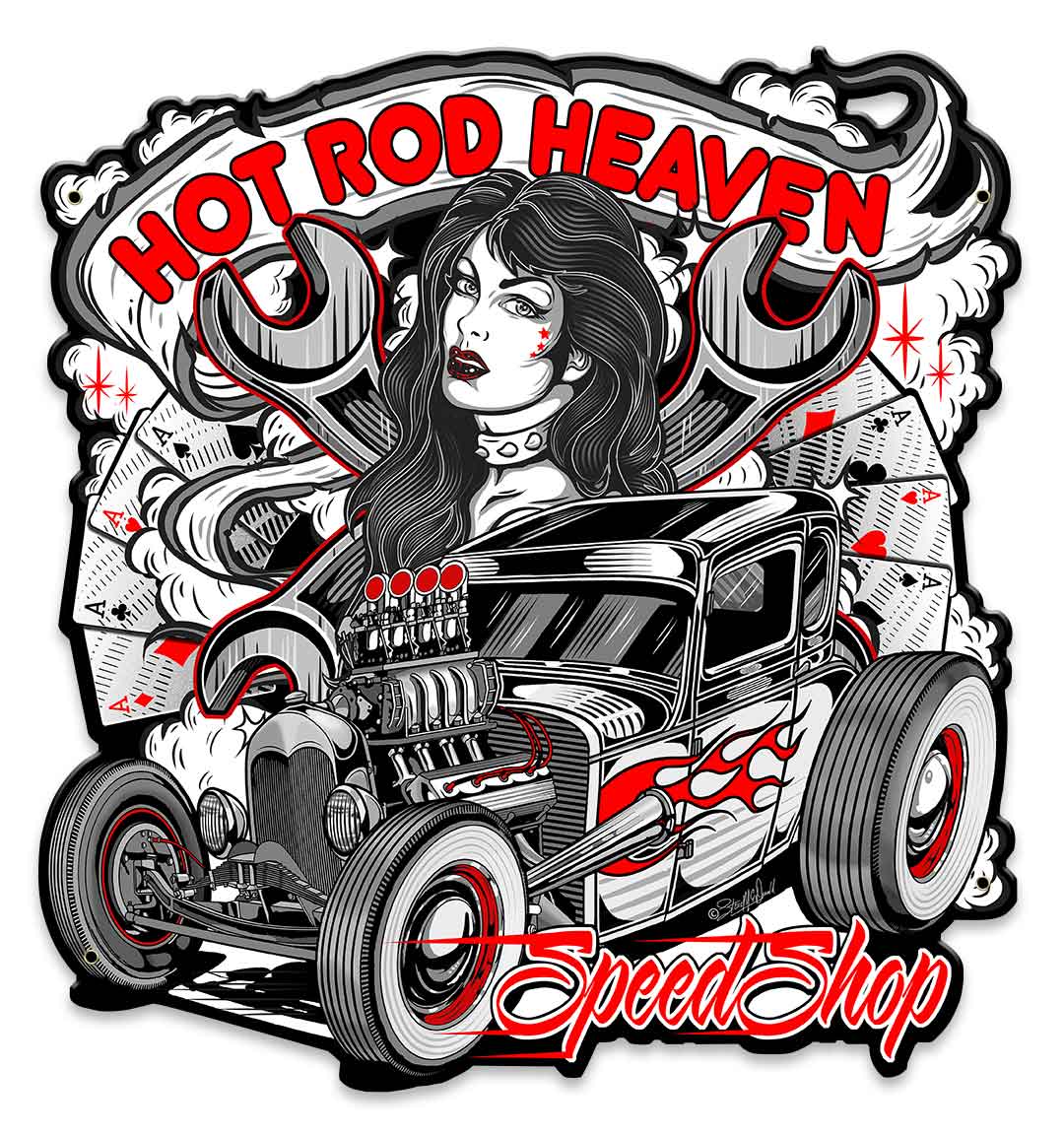 Hot Rod Heaven 2 Vintage Sign, Other, Metal Sign, Wall Art, 14 X 15 Inches