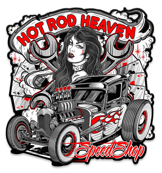 Hot Rod Heaven 2 Vintage Sign, Other, Metal Sign, Wall Art, 14 X 15 Inches