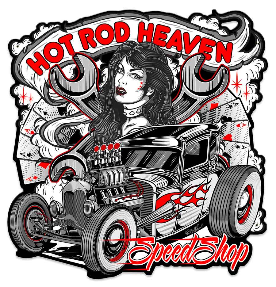 Hot Rod Heaven 2 Vintage Sign, Other, Metal Sign, Wall Art, 24 X 25 Inches