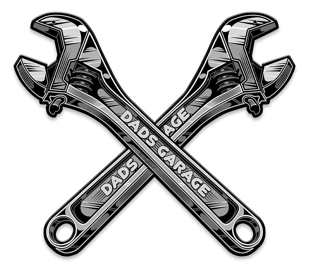 Dad's Garage Wrench Vintage Sign, Other, Metal Sign, Wall Art, 14 X 12 Inches