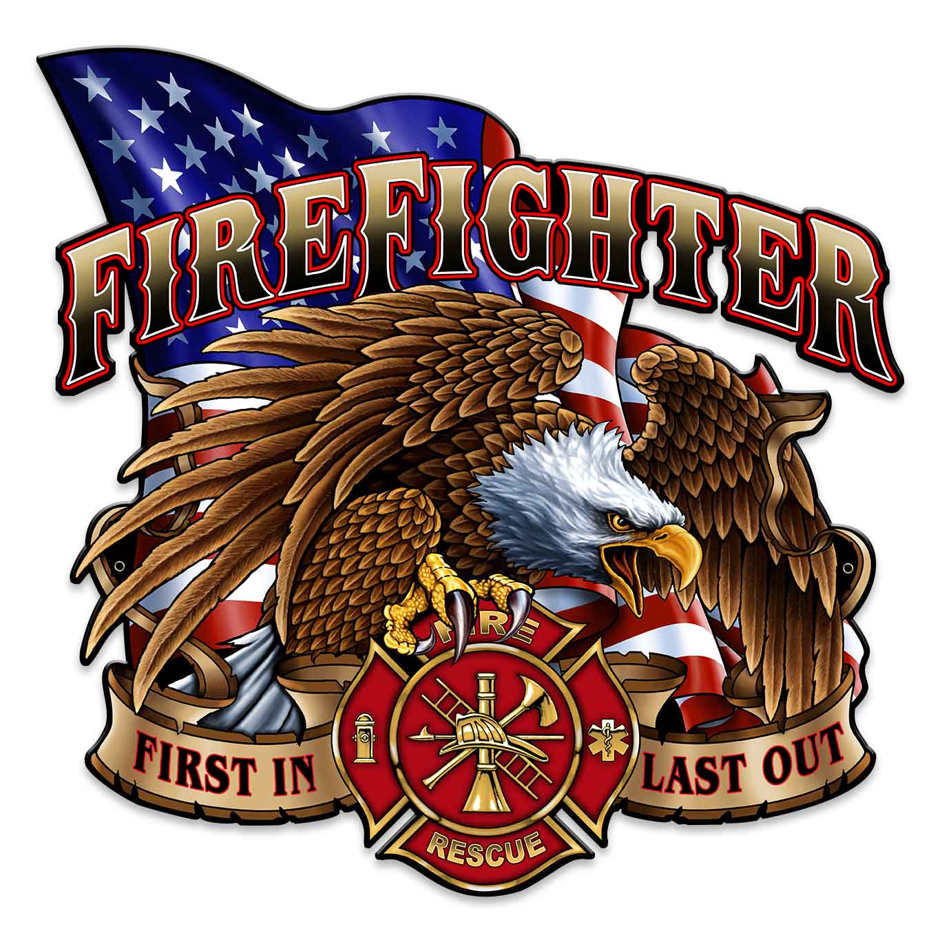 Fire Fighter Eagle Vintage Sign, Other, Metal Sign, Wall Art, 18 X 18 Inches