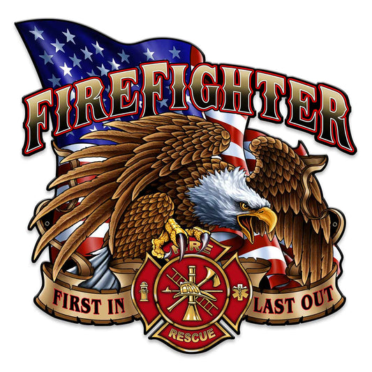 Fire Fighter Eagle Vintage Sign, Other, Metal Sign, Wall Art, 18 X 18 Inches