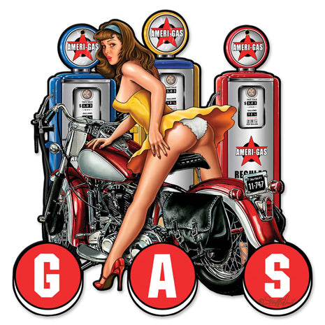 Gas Pump Pinup Vintage Sign, Oil & Petro, Metal Sign, Wall Art, 18 X 18 Inches