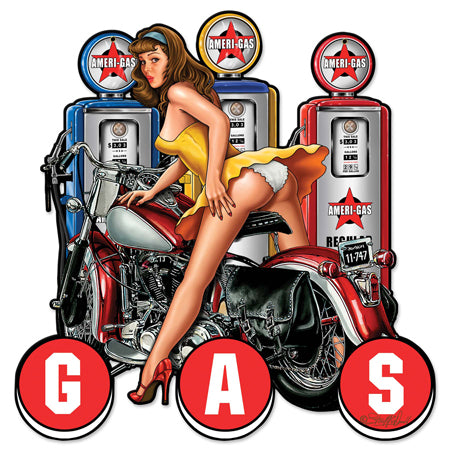Gas Pump Pinup Vintage Sign, Oil & Petro, Metal Sign, Wall Art, 24 X 24 Inches