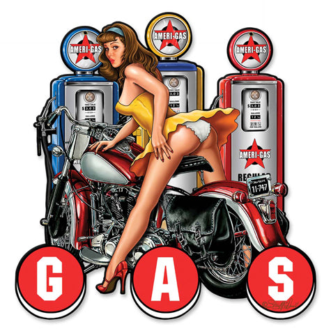 Gas Pump Pinup Vintage Sign, Oil & Petro, Metal Sign, Wall Art, 14 X 14 Inches