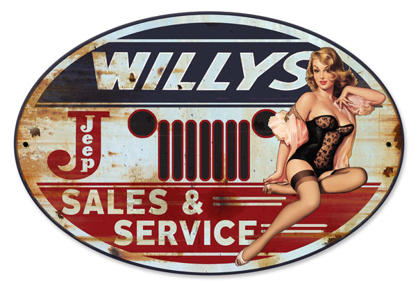 Willy's Sales and Service Vintage Sign, Other, Metal Sign, Wall Art, 18 X 12 Inches