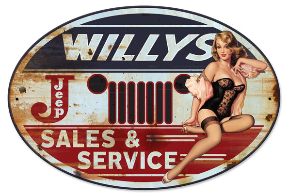 Willy's Sales and Service Vintage Sign, Other, Metal Sign, Wall Art, 24 X 16 Inches