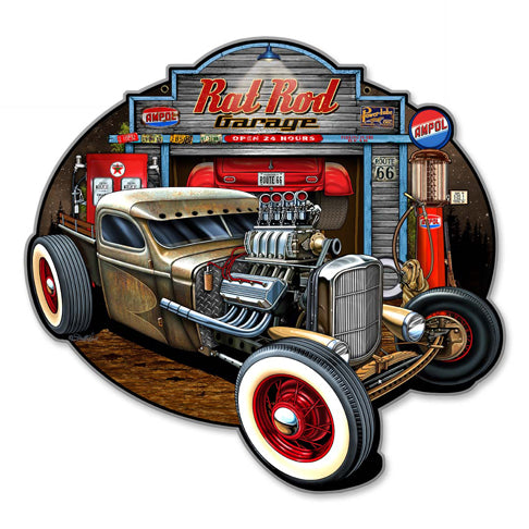 Rat Rod Garage Vintage Sign, Other, Metal Sign, Wall Art, 14 X 14 Inches