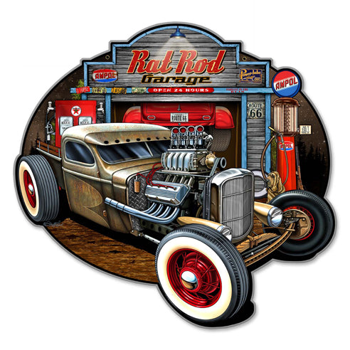 Rat Rod Garage Vintage Sign, Other, Metal Sign, Wall Art, 18 X 18 Inches