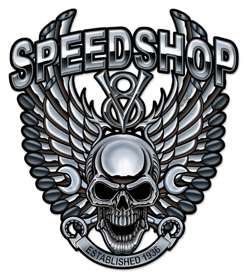 Speedshop Wrench Pipe Skull Vintage Sign, Other, Metal Sign, Wall Art, 24 X 27 Inches