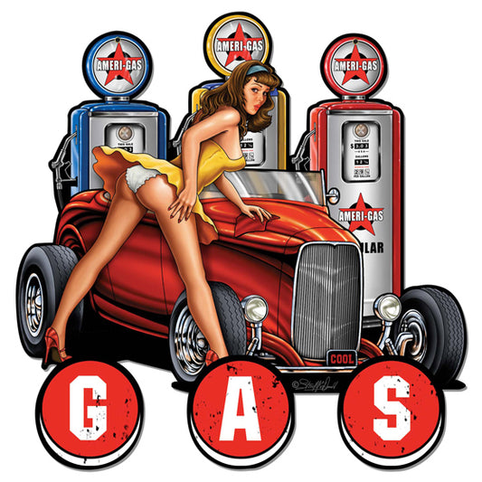 Gas Pump Pinup Hot Rod Vintage Sign, Oil & Petro, Metal Sign, Wall Art, 24 X 24 Inches