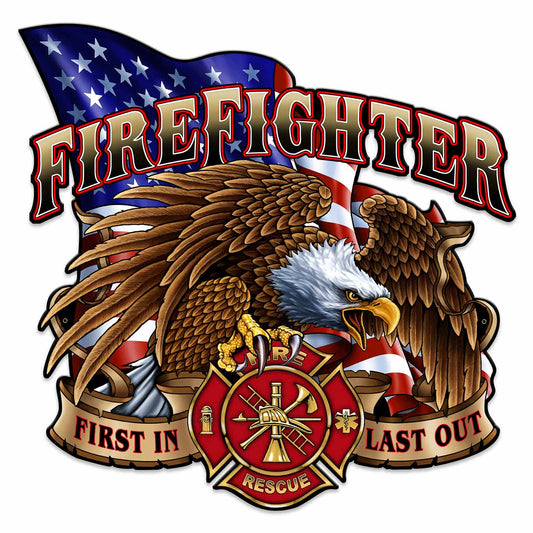 Fire Fighter Eagle Vintage Sign, Other, Metal Sign, Wall Art, 24 X 24 Inches
