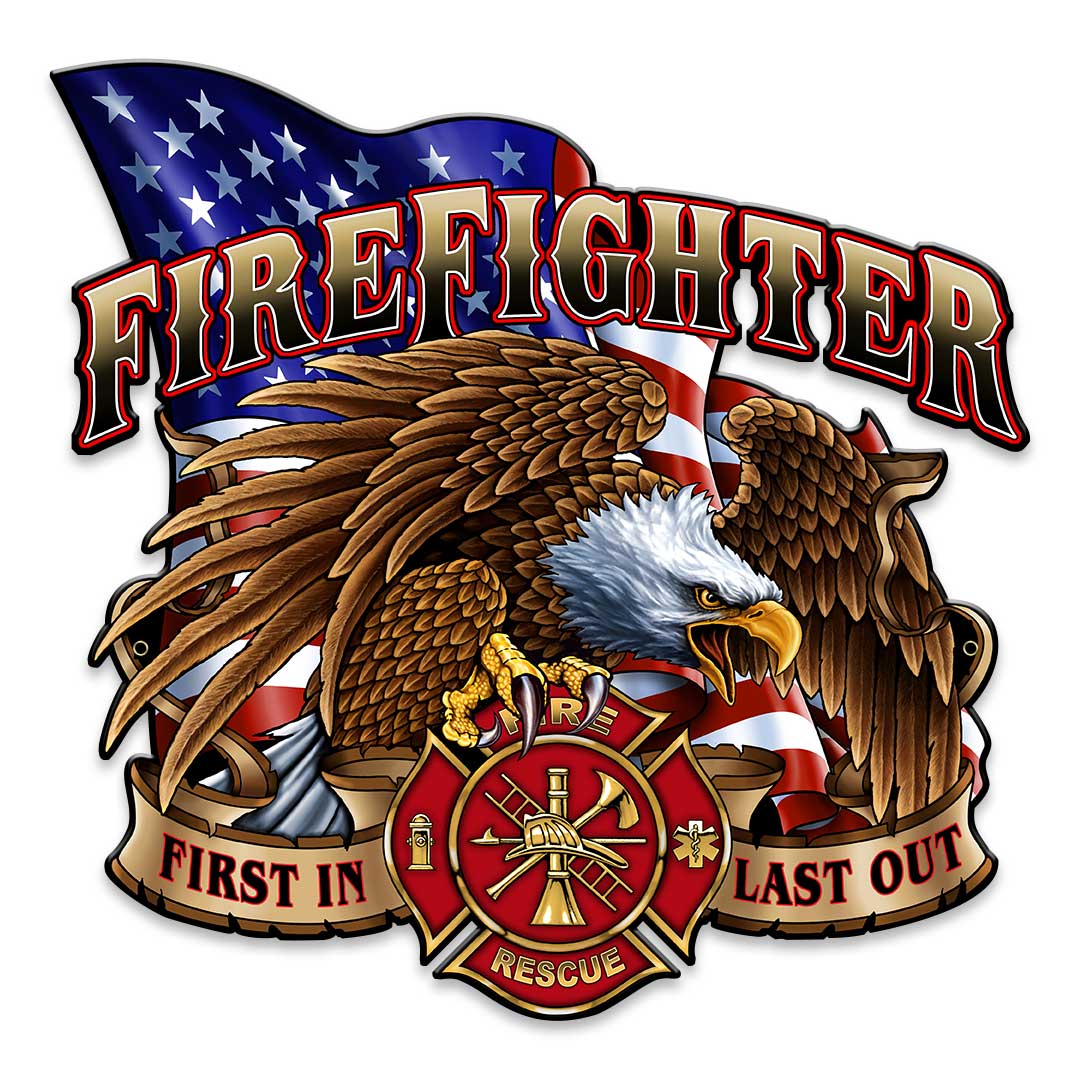 Fire Fighter Eagle Vintage Sign, Other, Metal Sign, Wall Art, 14 X 14 Inches