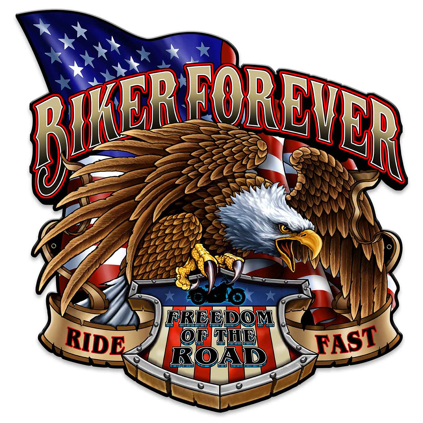 Biker Forever Eagle Vintage Sign, Other, Metal Sign, Wall Art, 18 X 18 Inches