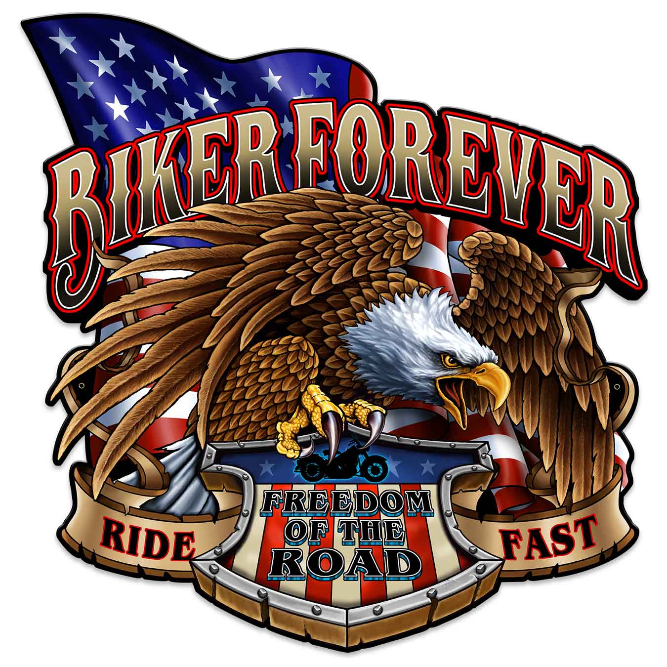Biker Forever Eagle Vintage Sign, Other, Metal Sign, Wall Art, 24 X 24 Inches