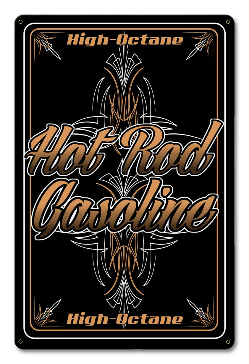 Hot Rod Gas Vintage Sign, Oil & Petro, Metal Sign, Wall Art, 12 X 18 Inches