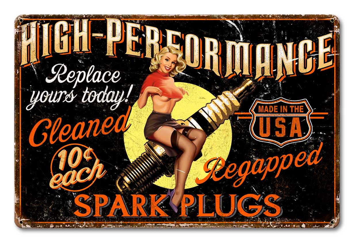 Girl Spark Plug Vintage Sign, Other, Metal Sign, Wall Art, 18 X 12 Inches