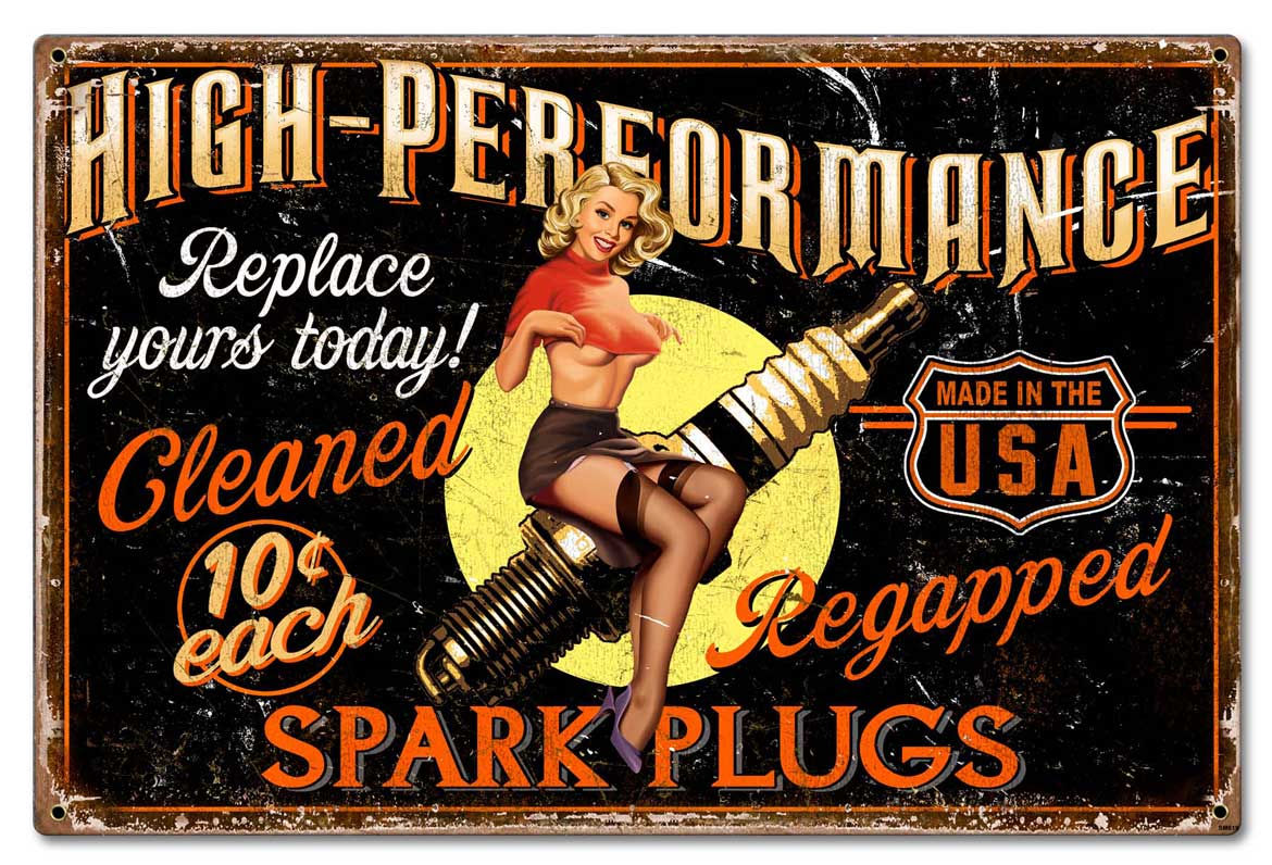 Girl Spark Plug Vintage Sign, Other, Metal Sign, Wall Art, 24 X 16 Inches