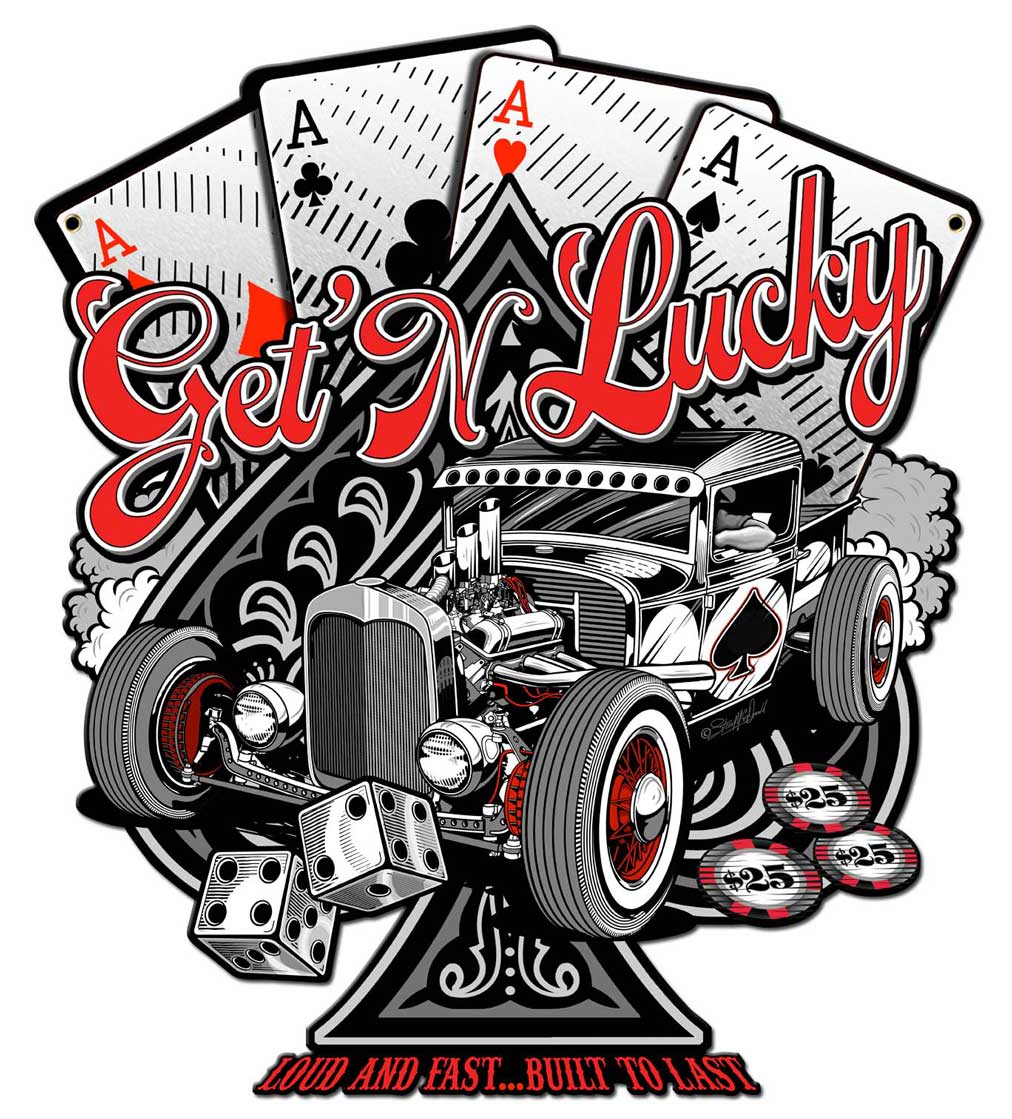 Get N Lucky Vintage Sign, Other, Metal Sign, Wall Art, 18 X 20 Inches