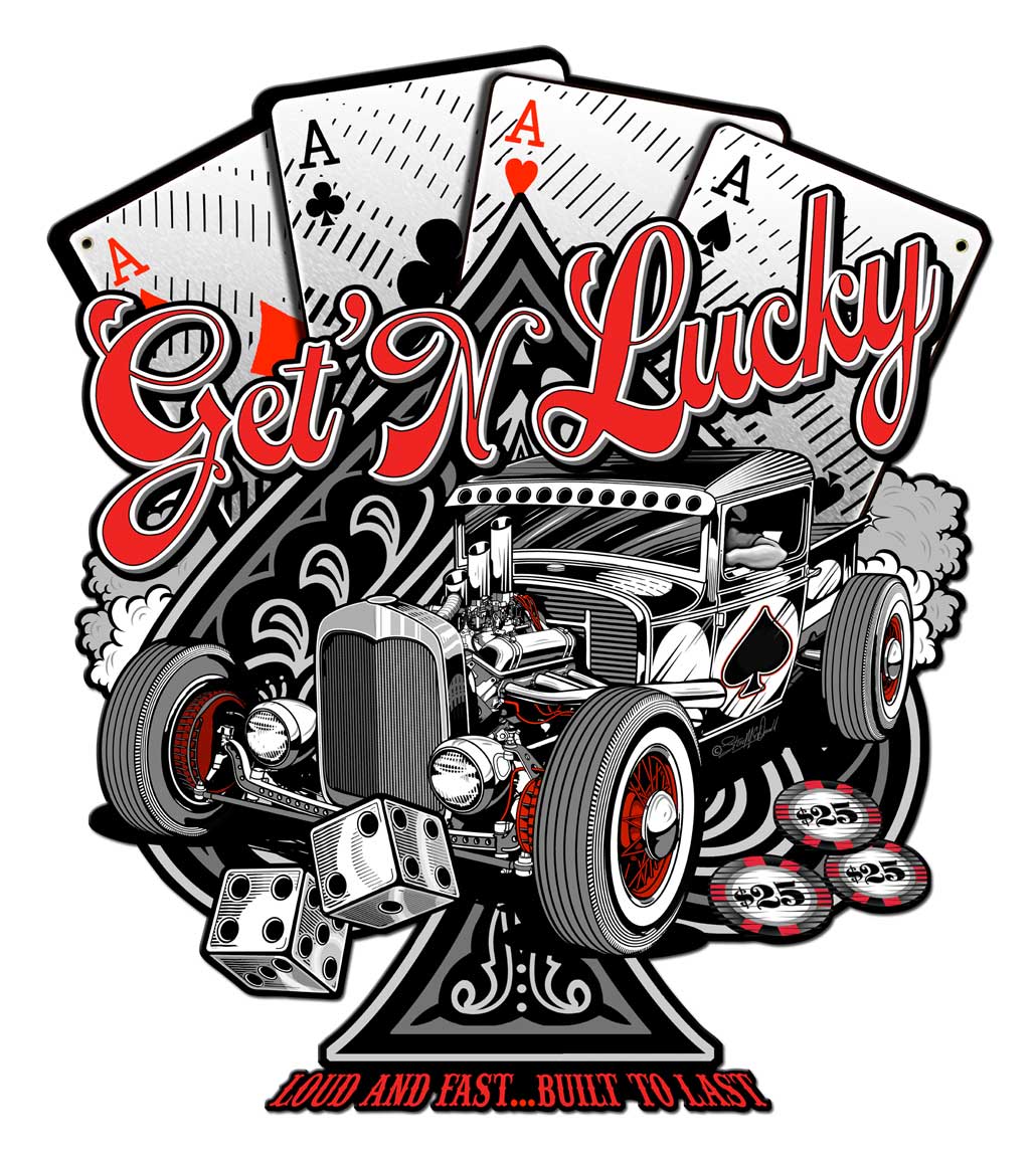 Get N Lucky Vintage Sign, Other, Metal Sign, Wall Art, 24 X 27 Inches
