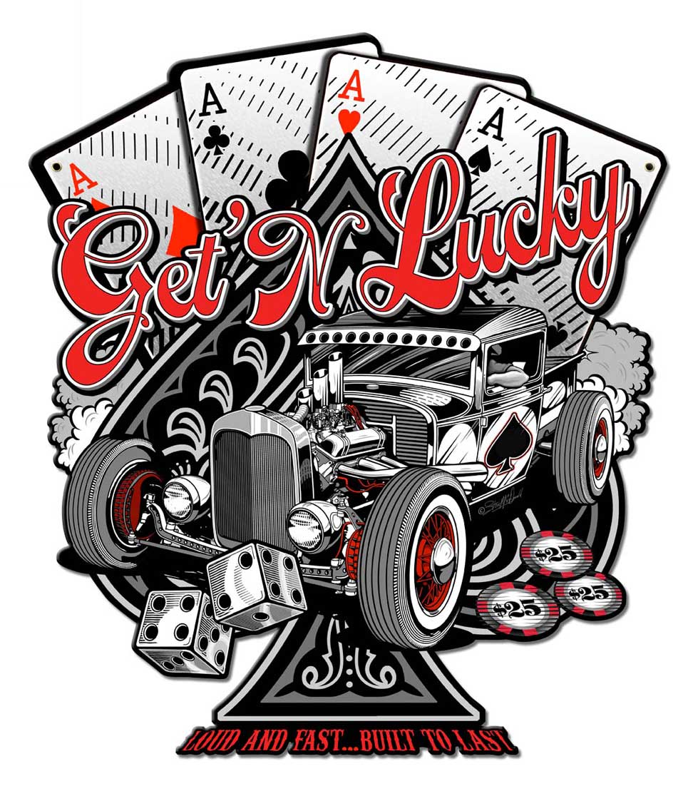 Get N Lucky Vintage Sign, Other, Metal Sign, Wall Art, 14 X 16 Inches