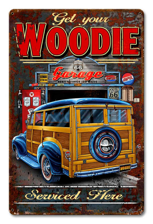 Woodie Vintage Sign, Other, Metal Sign, Wall Art, 12 X 18 Inches