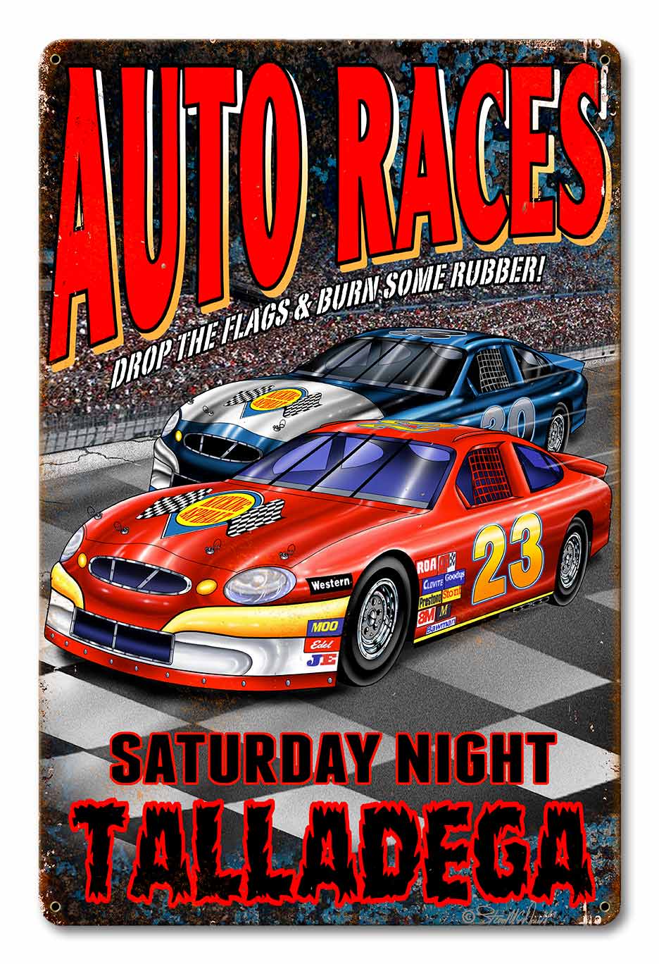 Auto Races Vintage Sign, Automotive, Metal Sign, Wall Art, 12 X 18 Inches