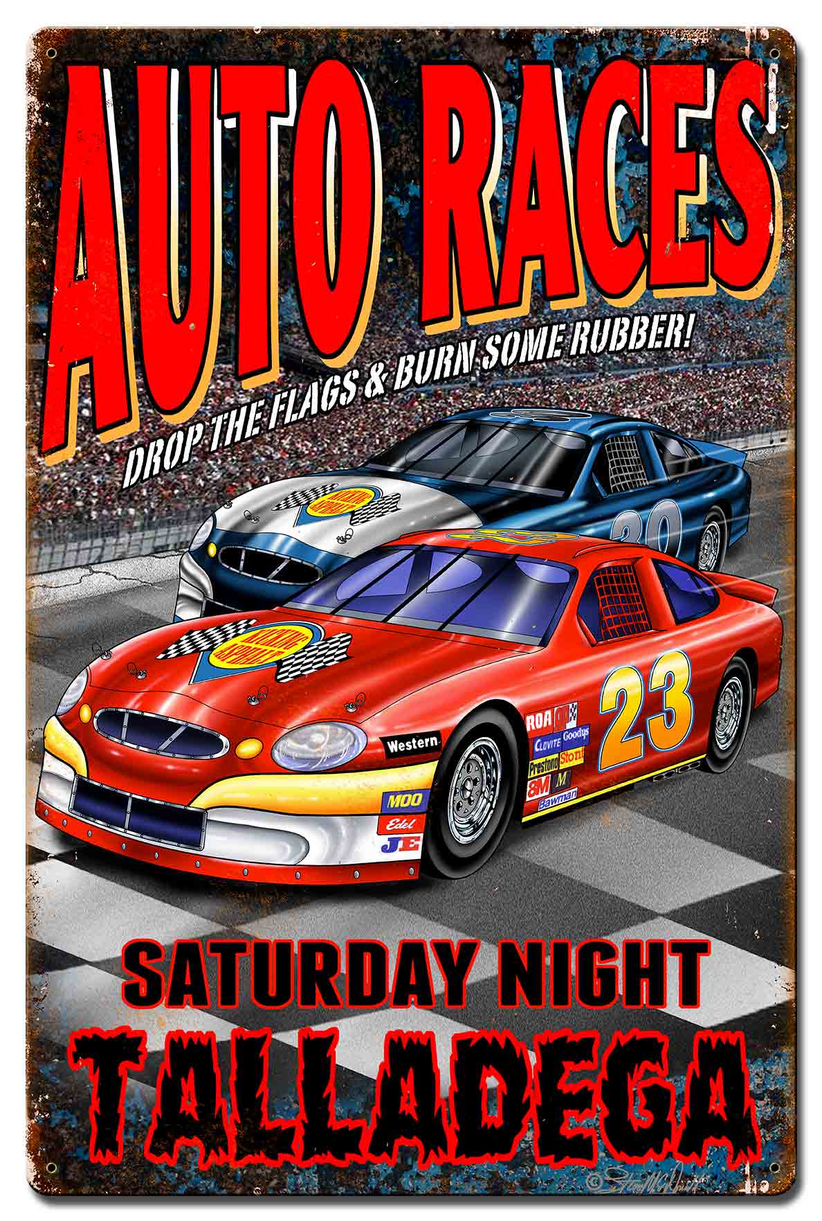 Auto Races Vintage Sign, Automotive, Metal Sign, Wall Art, 24 X 16 Inches