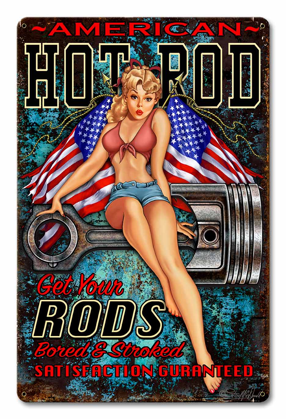 Hot Rod Girl 4 Vintage Sign, Other, Metal Sign, Wall Art, 12 X 18 Inches