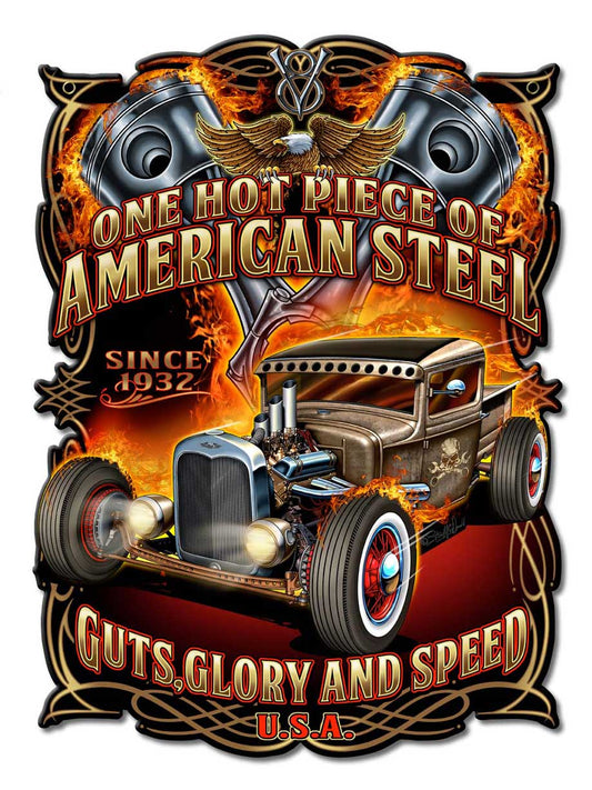 American Steel Vintage Sign, Other, Metal Sign, Wall Art, 14 X 19 Inches