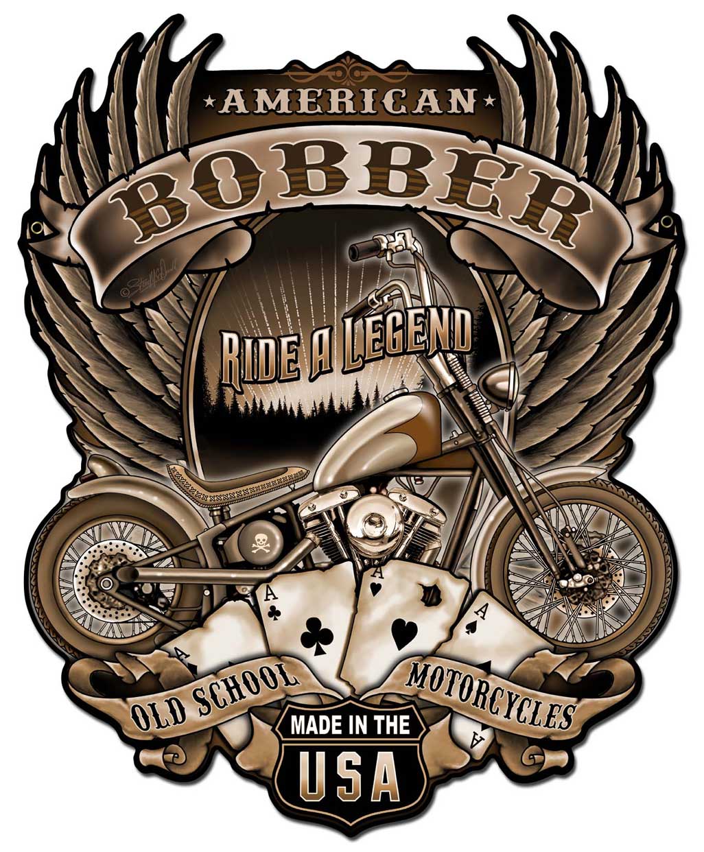 American Bobber Vintage Sign, Other, Metal Sign, Wall Art, 18 X 22 Inches