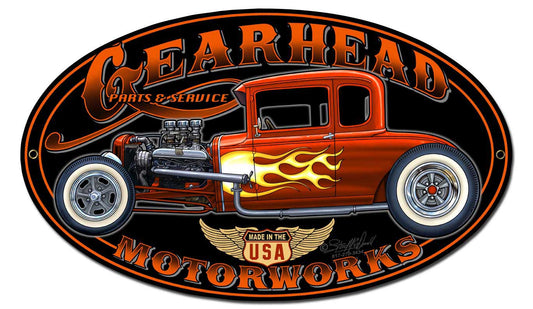 Gearhead Motorworks Vintage Sign, Other, Metal Sign, Wall Art, 18 X 10 Inches
