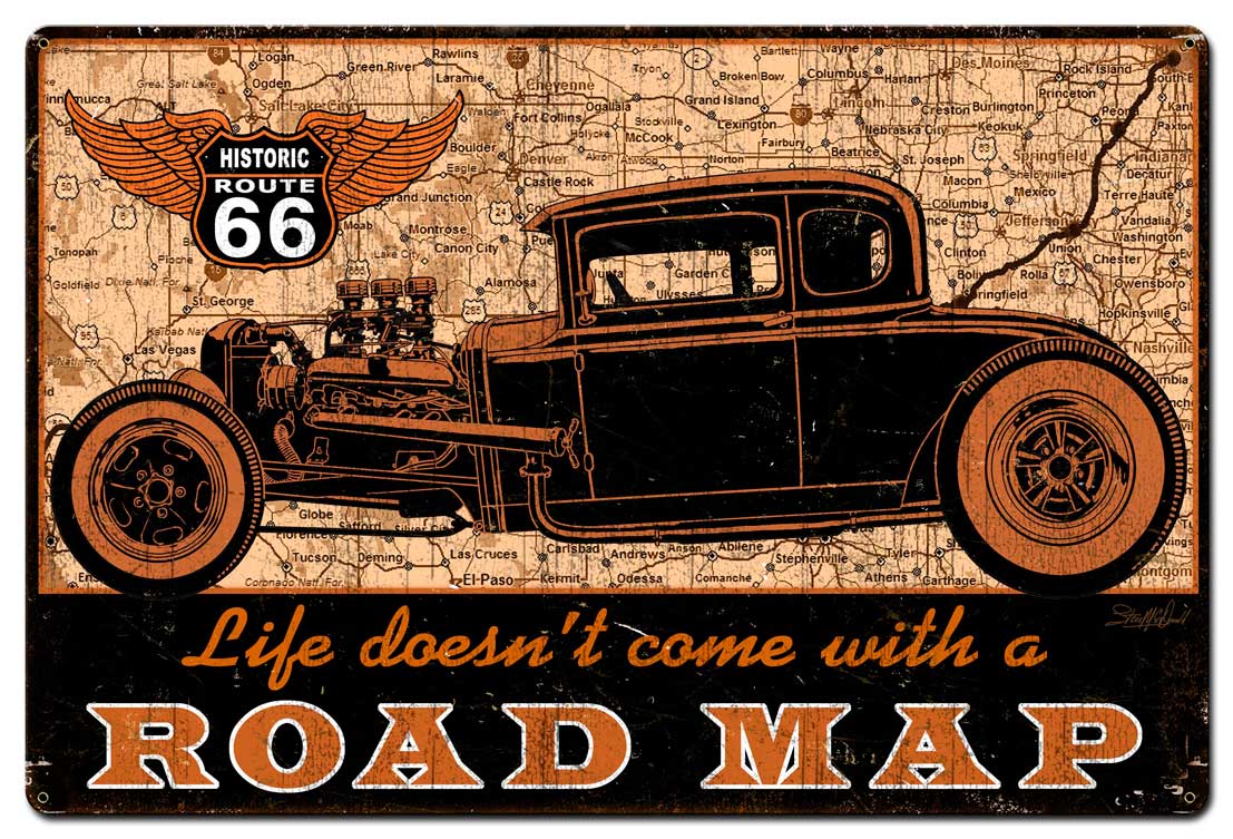 Road Map Vintage Sign, Other, Metal Sign, Wall Art, 36 X 24 Inches