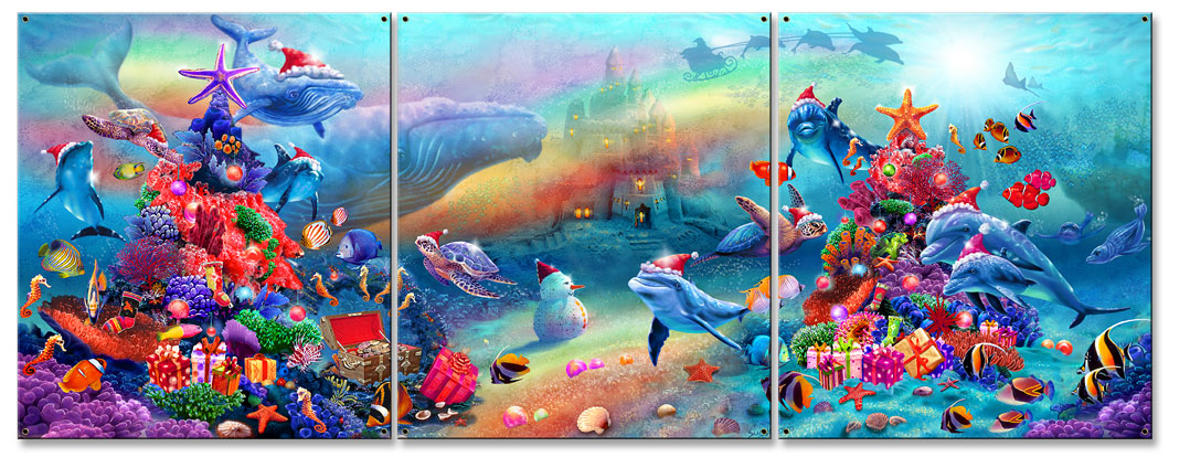 Xmas Marine Fantasy Vintage Sign, Ocean and Beach, Metal Sign, Wall Art, 30 X 11 Inches