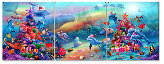 Xmas Marine Fantasy Vintage Sign, Ocean and Beach, Metal Sign, Wall Art, 30 X 11 Inches