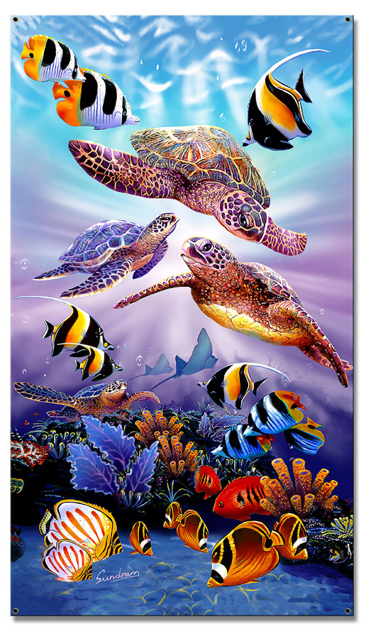 Turtles Aqua Vintage Sign, Ocean and Beach, Metal Sign, Wall Art, 21 X 11 Inches